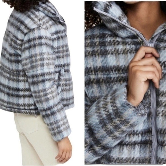 Apparis Josh Jacket Large Blue‎ Gray Plaid Puffer Faux Fur Lined Outdoor NEW - Picture 2 of 15